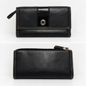 Coach Black Leather Trifold Wallet with Contrast Stitching- DAMAGED interior